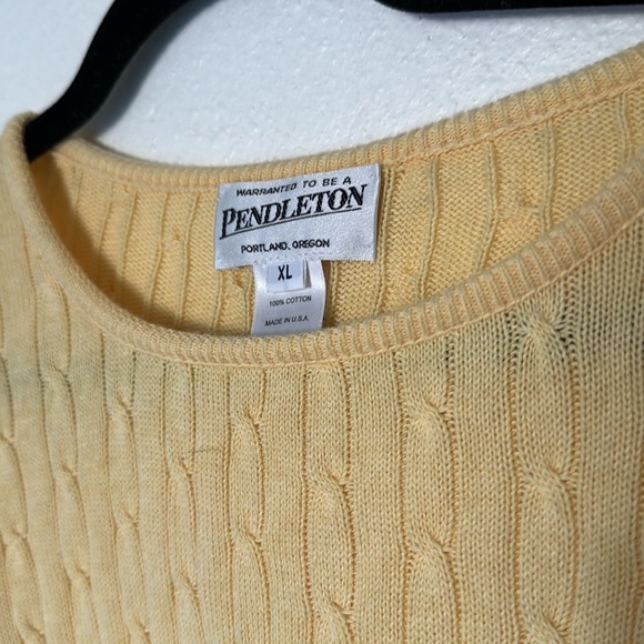 Pendleton 100% Cotton Cable Knit Yellow Sweater Short Sleeve Top Large - Picture 2 of 4